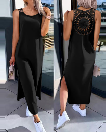 💋✨【50% sleva 🔥】【S-XXL】✨👗 Šaty bez rukávů větší velikosti, zadní výstřih, boční rozpark