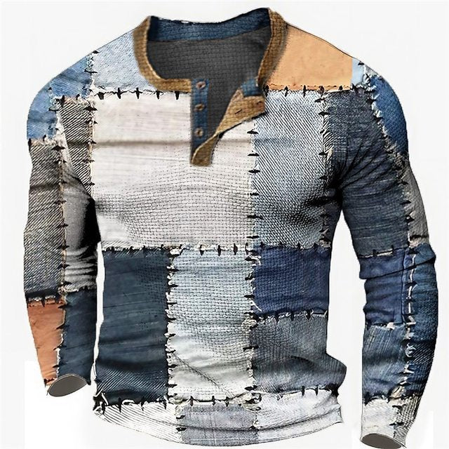 👔【-50% kedvezmény 🔥🔥】Új kollekciós férfi mintás ing, hosszú ujjú, laza Henley stílus, több színben elérhető