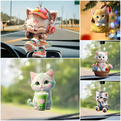 🐱[5/10 kusů] Přívěsek s kočkou a mléčným čajem, akrylový přívěsek do interiéru auta, plochý přívěsek do zpětného zrcátka auta, dekorace-4081272