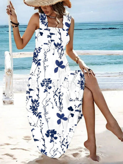 🏖️【50% kedvezmény ✨】【S-8XL】💃 Lenge nyári pántos ruha mintával, tökéletes strandra