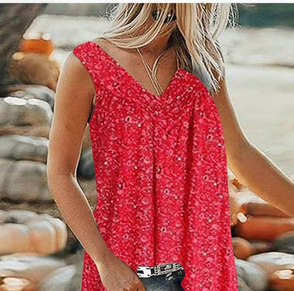 🎀【Sleva 50% ✨✨】【S–7XL】Dámský elegantní top bez rukávů s potiskem a výstřihem do V ve velkých velikostech