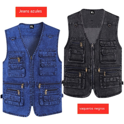 🔥 【Nueva Colección -50%】Chaleco vaquero para hombre con muchos bolsillos 【XL–7XL】 – Duradero, transpirable y cómodo ✅Pago contra entrega ✅2 artículos con un 70% de descuento