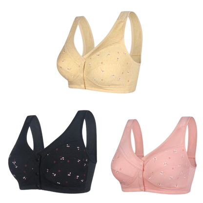 ✨【Kupte 1 a získejte 2 zdarma】💞[40-105kg]Elegantní bavlněná přední podprsenka s knoflíky pro ženy středního věku