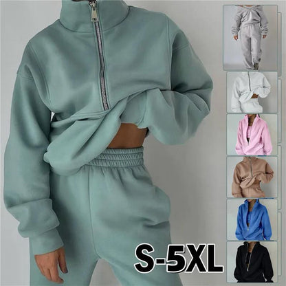 ✨Dobírka ✅【S-5XL】Dámská dvoudílná sada zesílené mikiny a tepláků, ležérní sportovní oblečení