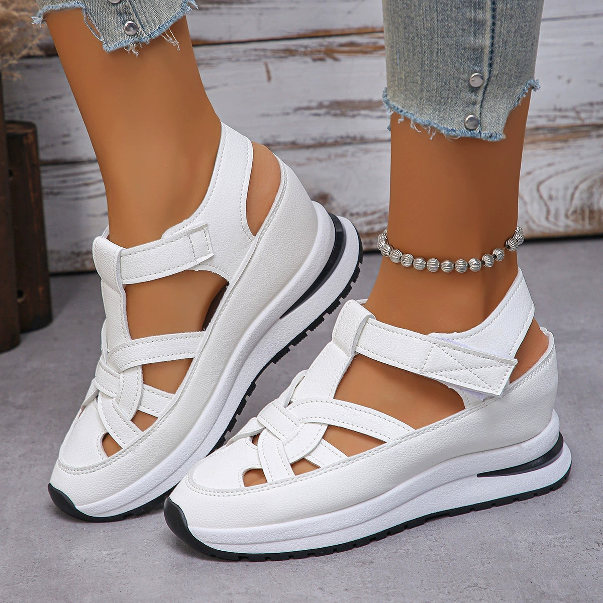 👡✨50% отстъпка🔥【35-44】Нови дамски ежедневни сандали на платформа с голям размер, сандали на танкетка с голям размер и велкро ✅️Плащане при доставка ✅️2 артикула със 70% отстъпка
