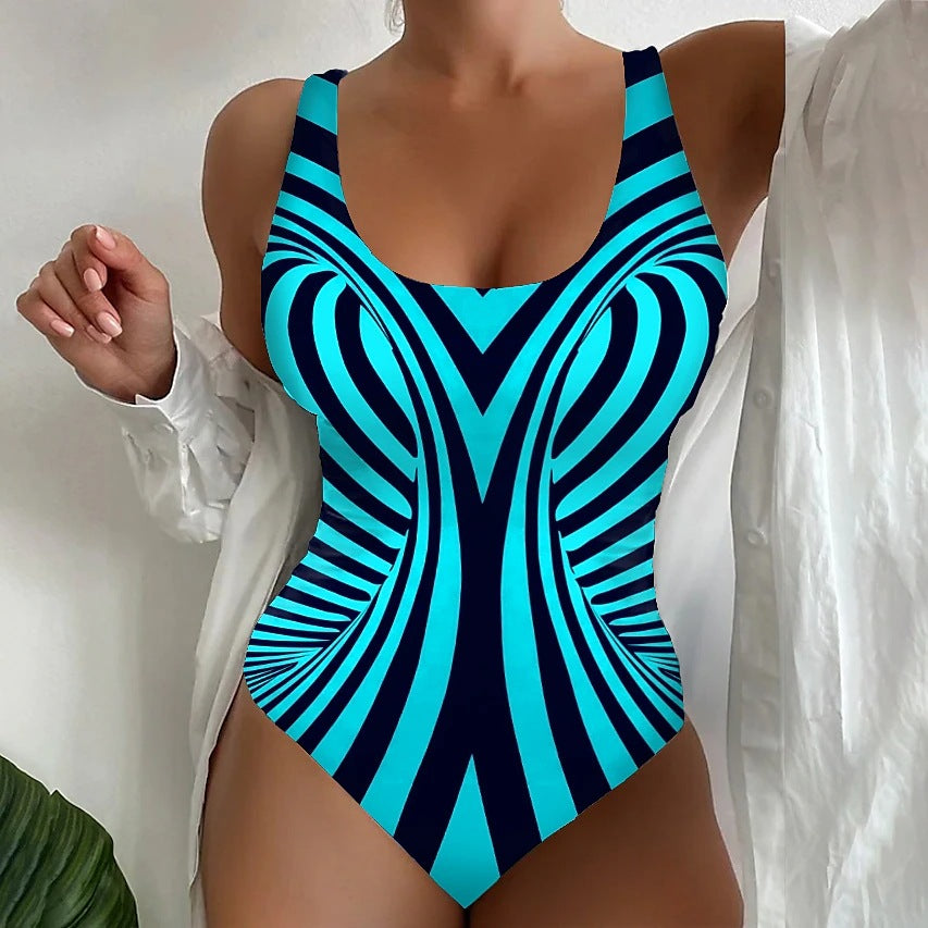 🥰【Snížení výprodejové ceny, časově omezená nabídka】🔥🔥【S~6XL】Sexy jednodílné plavky s pruhovaným vzorem -4072042