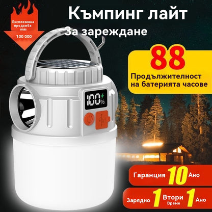 🎁Купете 1, вземете 1 безплатно 🎁🏕️🌞Многофункционална слънчева акумулаторна LED къмпинг лампа с цифров дисплей за аварийна употреба на открито