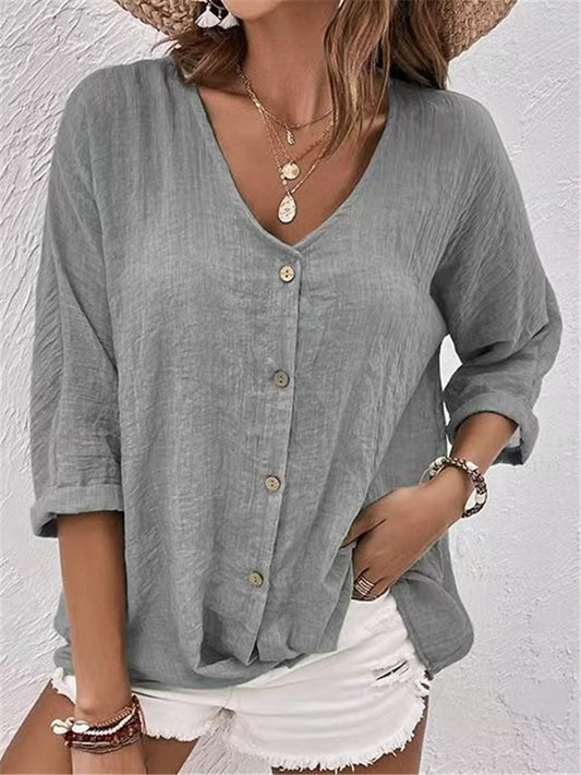 ✨🌿【50% kedvezmény 🔥】【S–5XL】Női laza ing V-nyakkivágással, 2025-ös új divat