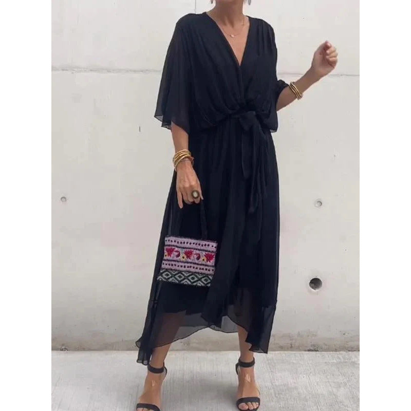 💟【S-5XL】👗 Vícebarevné krajkové šifonové šaty s netopýřími rukávy