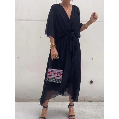 💟【S-5XL】👗 Vícebarevné krajkové šifonové šaty s netopýřími rukávy