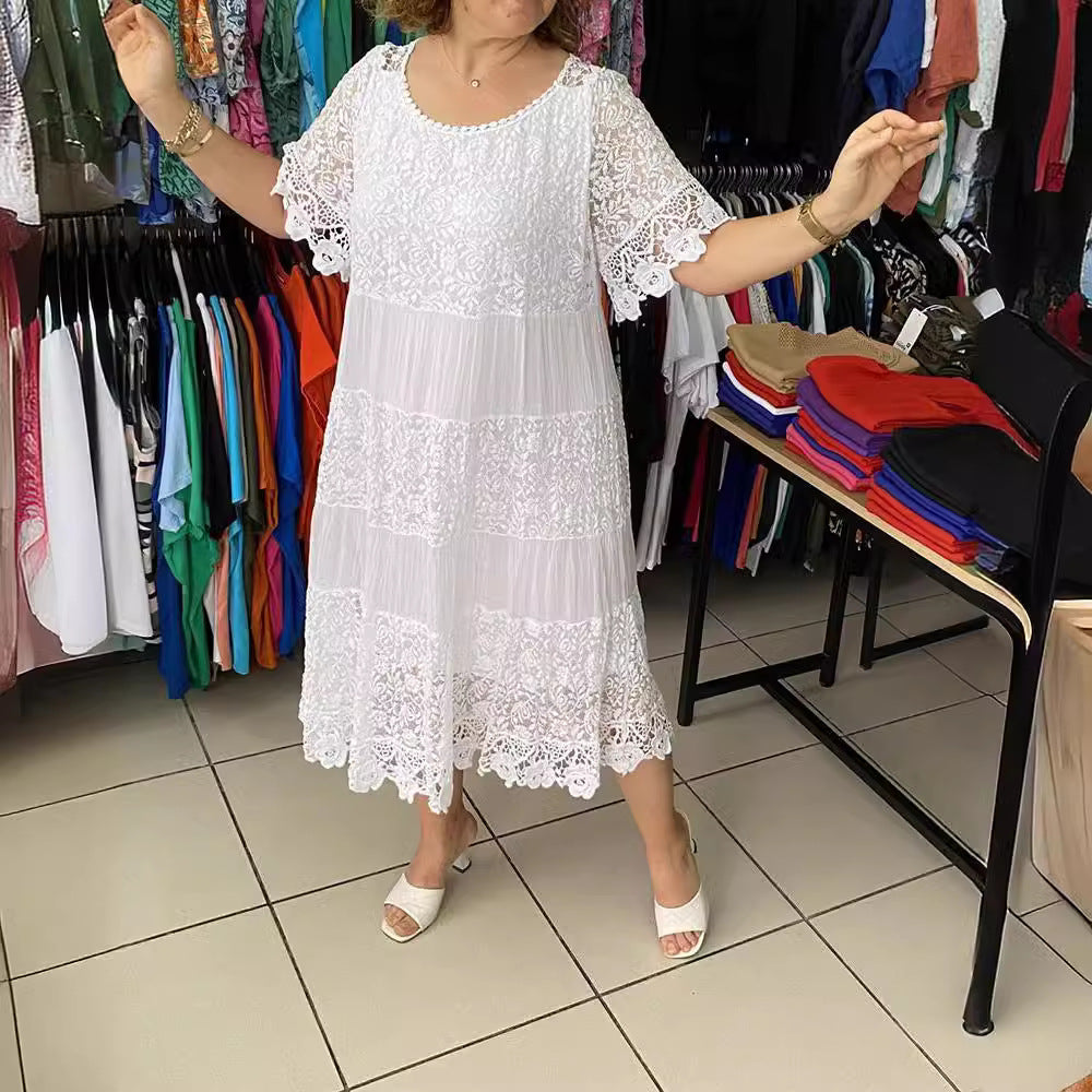 🌴🌈【50% sleva 🔥】【S-5XL】😍💋Letní dámské krátké šaty velikosti plus, ležérní splývavé šaty s potiskem a kulatým výstřihem.