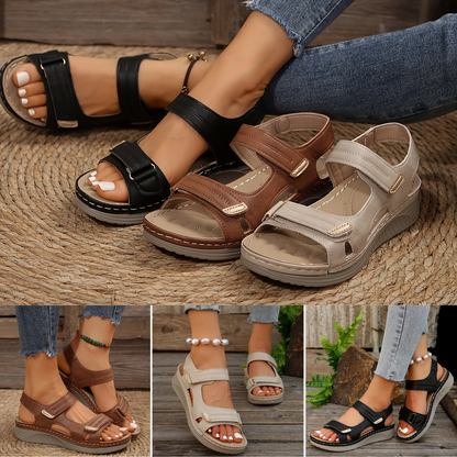 🌟👡【50% sleva 🔥】【36–43】Pohodlné a elegantní dámské klínové sandály s otevřenou špičkou – pásek na suchý zip