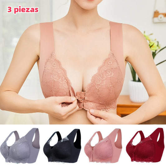 ✨【Vásárolj 2-t és kapj 1-et ingyen】【3 darabos készlet】Elöl záródó, merevítő nélküli nagyméretű melltartó, szép hátkialakítással