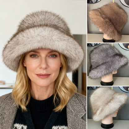 👒Popust -47%🔥 Ženska topla jesensko-zimska kapa s velikim obodom i kupolom od lisičjeg krzna