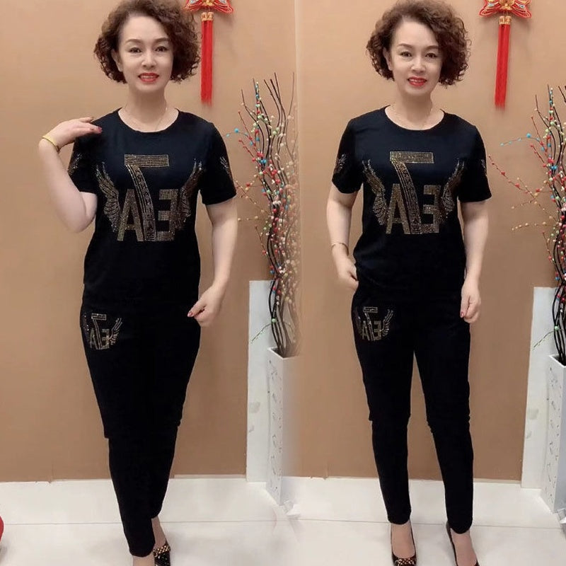 🔥🎁【M-4XL】💥 Výprodej💥 Dámský top s krátkým rukávem a kalhoty