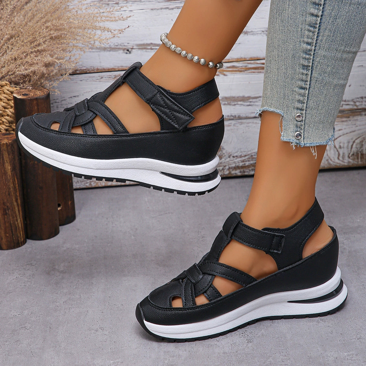 👡✨【50% zniżki🔥】【35-43】😍 Nowe damskie sandały na platformie w dużych rozmiarach, na koturnie i rzepy, idealne na co dzień