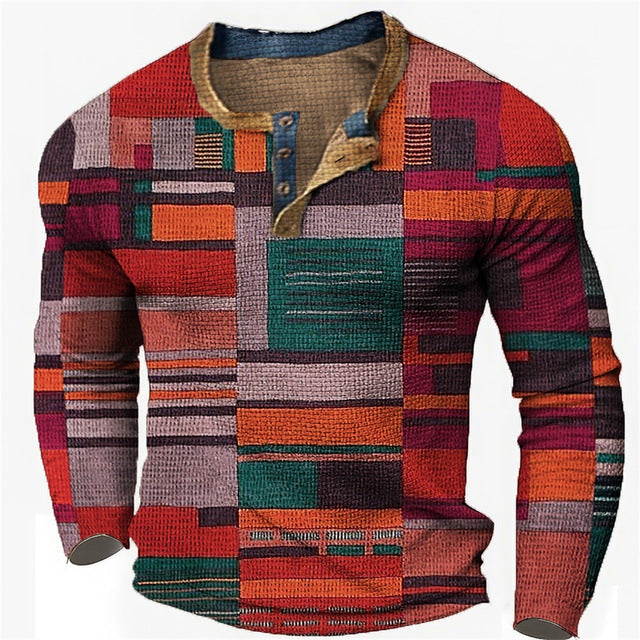 👔【-50% kedvezmény 🔥🔥】Új kollekciós férfi mintás ing, hosszú ujjú, laza Henley stílus, több színben elérhető