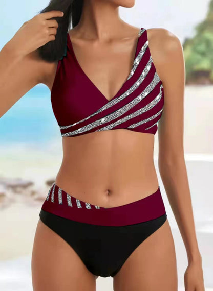 [Časově omezená sleva] 👙 🌴 [S-3XL] Nové dámské dvoudílné plavky s potiskem a pruhy, rok 2025
