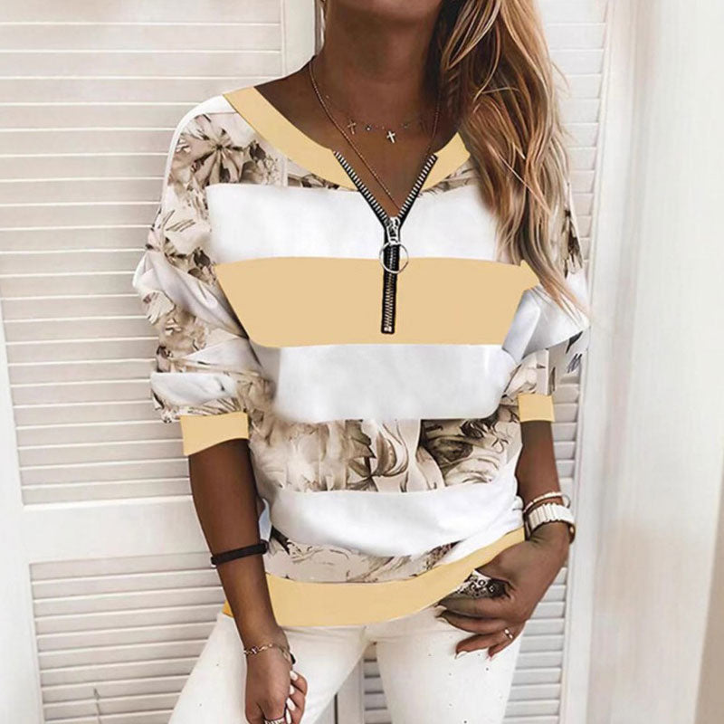 🔥🔥50% popusta🔥【S-5XL】Nova ženska ležerna majica s prugastim printom i patentnim zatvaračem iz 2026. ✅Plaćanje pouzećem