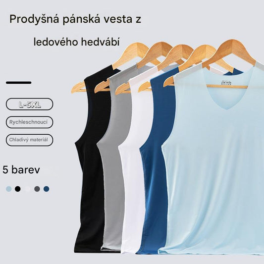 ❄️🆒【Kupte 3, získejte 2 zdarma – celkem 5 kusů 🔥】【L–5XL】Letní pánské tílko z ledového hedvábí, bezešvé, tenký střih, ve větších velikostech