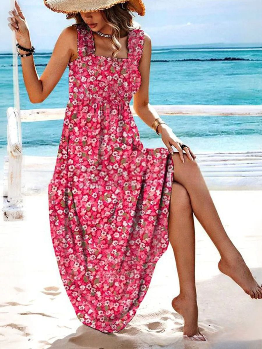 🏖️【50% kedvezmény ✨】【S-8XL】💃 Lenge nyári pántos ruha mintával, tökéletes strandra