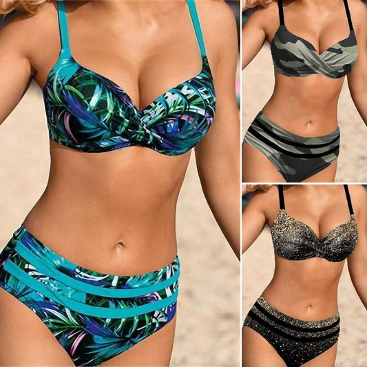 🌊👙【50% zniżki】【S-5XL】💋2025. Nowy kostium kąpielowy bikini w dużym rozmiarze z nadrukiem rozcięć. 