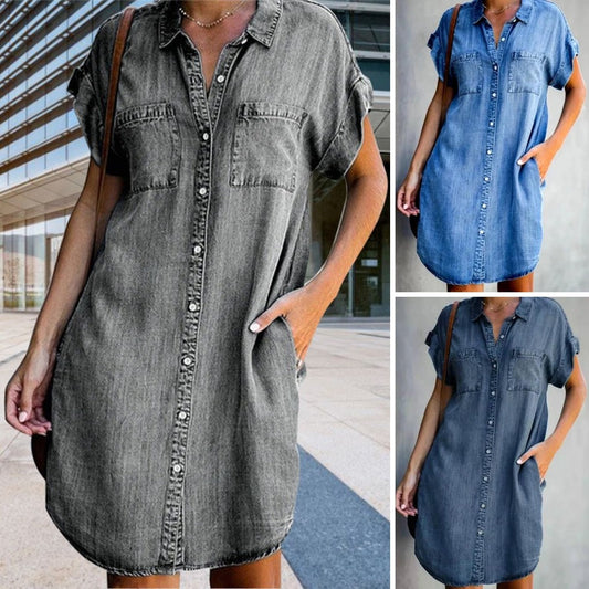 ✨✨【Sezónní sleva -50% 🔥】【S-5XL】Dámské volné džínové áčkové šaty