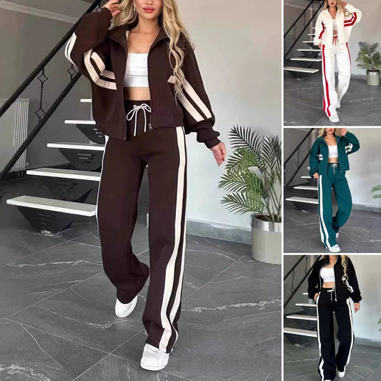 🔥🖤【S-3XL】Dámská sada: pruhovaná bunda na zip + volnočasové kalhoty (2 ks)🔥