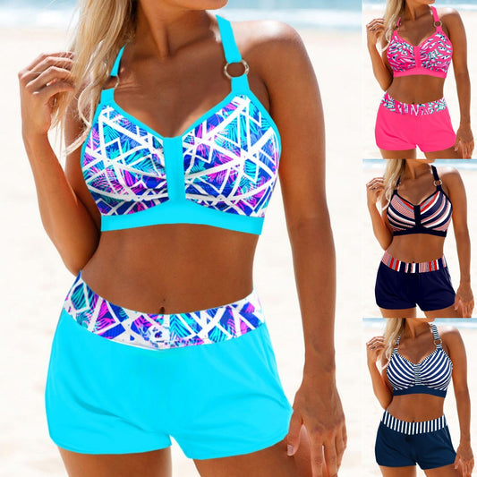 🌈【Bestseller 🏆】Nový model plus size bikiny, dvoudílné plavky s barevnými pruhy a potisky