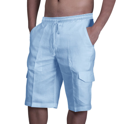 👖⛵ 50% zľava 🔥【50–100 kg】Мъжки ленени карго шорти с връзки за стягане и множество джобове ✅️Плащане при доставка