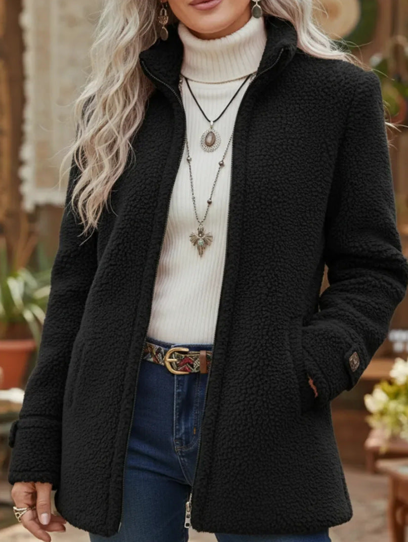 🛒Отстъпка -46%🔥【40-100кг】Дамско ежедневно вълнено яке с цип и поларена подплата