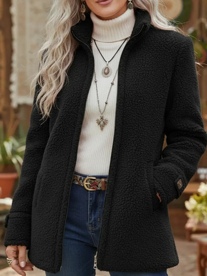 🛒Отстъпка -46%🔥【40-100кг】Дамско ежедневно вълнено яке с цип и поларена подплата