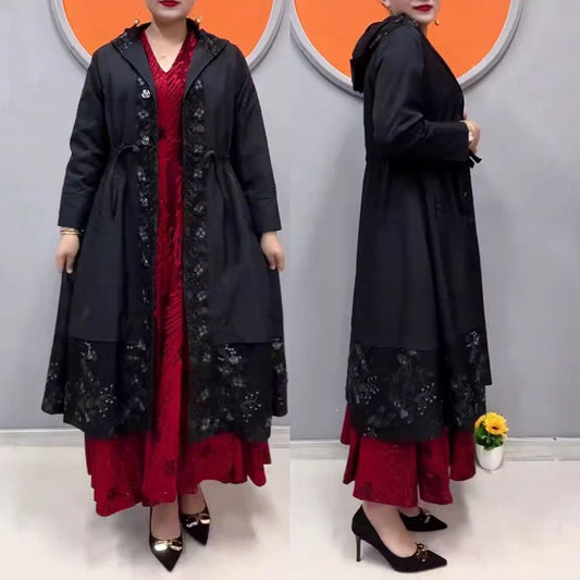 🍂【Sezónní sleva -50%🔥🔥】【40-100kg】Elegantní podzimní topy, dlouhé, s vysokým límečkem, ve větších velikostech kabát