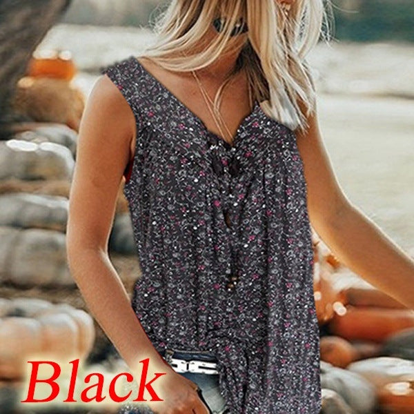 🎀【Sleva 50% ✨✨】【S–7XL】Dámský elegantní top bez rukávů s potiskem a výstřihem do V ve velkých velikostech