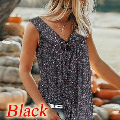 🎀【Sleva 50% ✨✨】【S–7XL】Dámský elegantní top bez rukávů s potiskem a výstřihem do V ve velkých velikostech