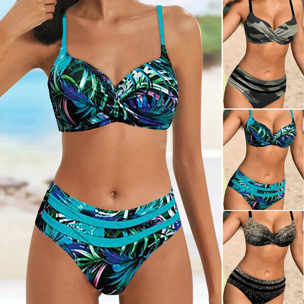 🌊👙【50% zniżki】【S-5XL】💋2025. Nowy kostium kąpielowy bikini w dużym rozmiarze z nadrukiem rozcięć. 