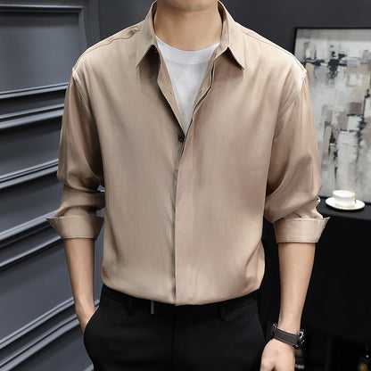 🆒👔【Sleva 50 % ✨】【S–2XL】Letní pánská košile z ledového hedvábí ve větších velikostech, s výstřihem do V, bez knoflíků