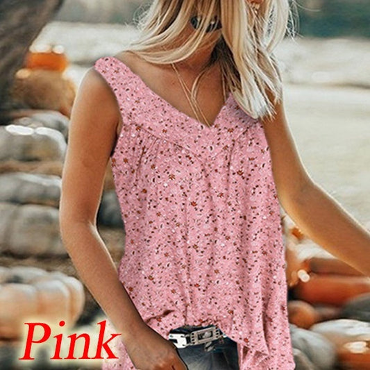 🎀【Sleva 50% ✨✨】【S–7XL】Dámský elegantní top bez rukávů s potiskem a výstřihem do V ve velkých velikostech