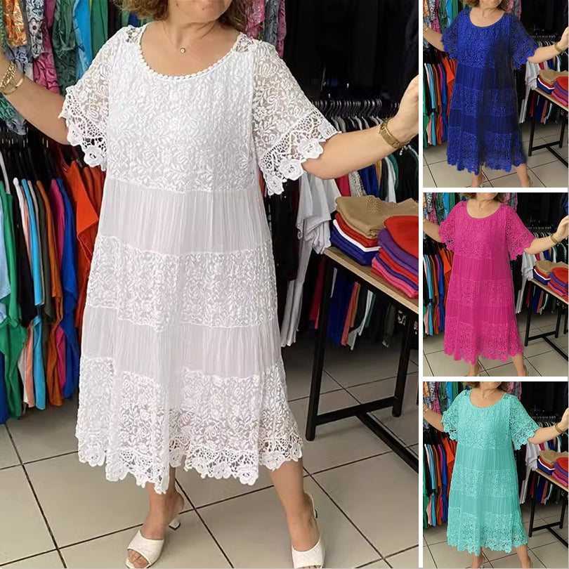 🌴🌈【50% sleva 🔥】【S-5XL】😍💋Letní dámské krátké šaty velikosti plus, ležérní splývavé šaty s potiskem a kulatým výstřihem.