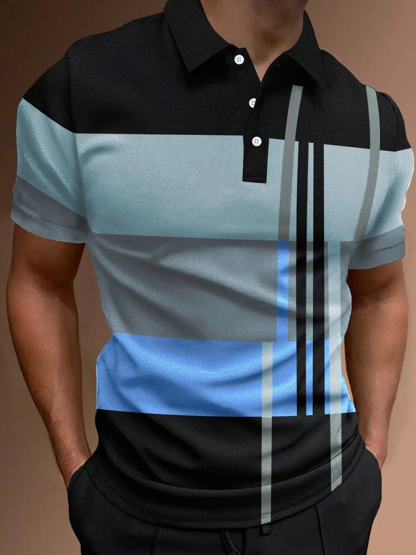 🔥【Časově omezená sleva】👔【S-6XL】Pánská polokošile 3D Stripe Colour Block Print