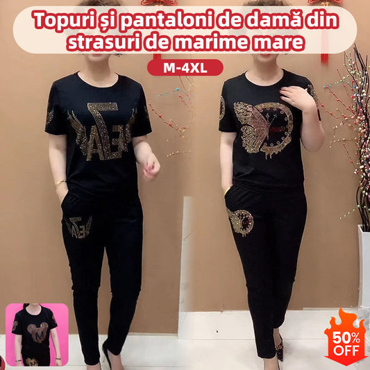 🔥🎁【M-4XL】💥 Výprodej💥 Dámský top s krátkým rukávem a kalhoty