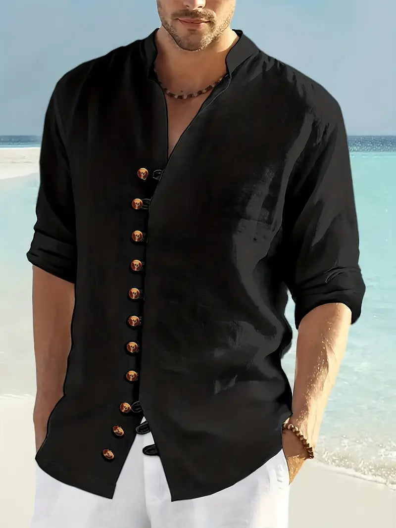 🌈🌴👔【50% sleva 🔥】【S-3XL】😍😍 Pánská letní lněná a bavlněná košile s dlouhým rukávem, ležérní a volný střih ve větších velikostech
