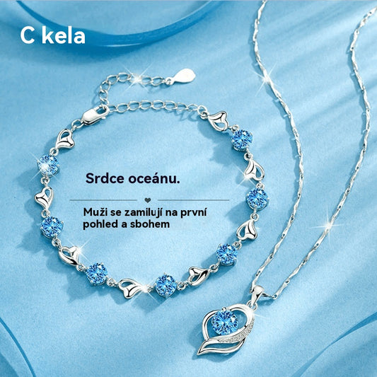 ✨✨【Kupte 1, dostanete 1 zdarma】💎💎Sada náramku a náhrdelníku ze stříbra 925 – Srdce oceánu ✅️Dobírka