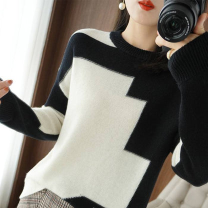 🎉【S-3XL】 2025 podzimní a zimní nový kašmírový pulovr, dámský krátký vlněný pulovr, pletený pulovr s kulatým výstřihem -4158145