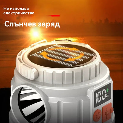 🎁Купете 1, вземете 1 безплатно 🎁🏕️🌞Многофункционална слънчева акумулаторна LED къмпинг лампа с цифров дисплей за аварийна употреба на открито