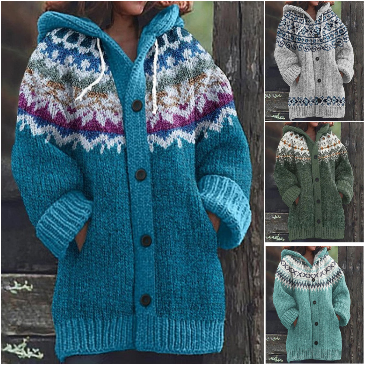 🔥🔥【S~5XL】✨Nová barevná pletená bunda s kapucí na podzim/zimu 2025