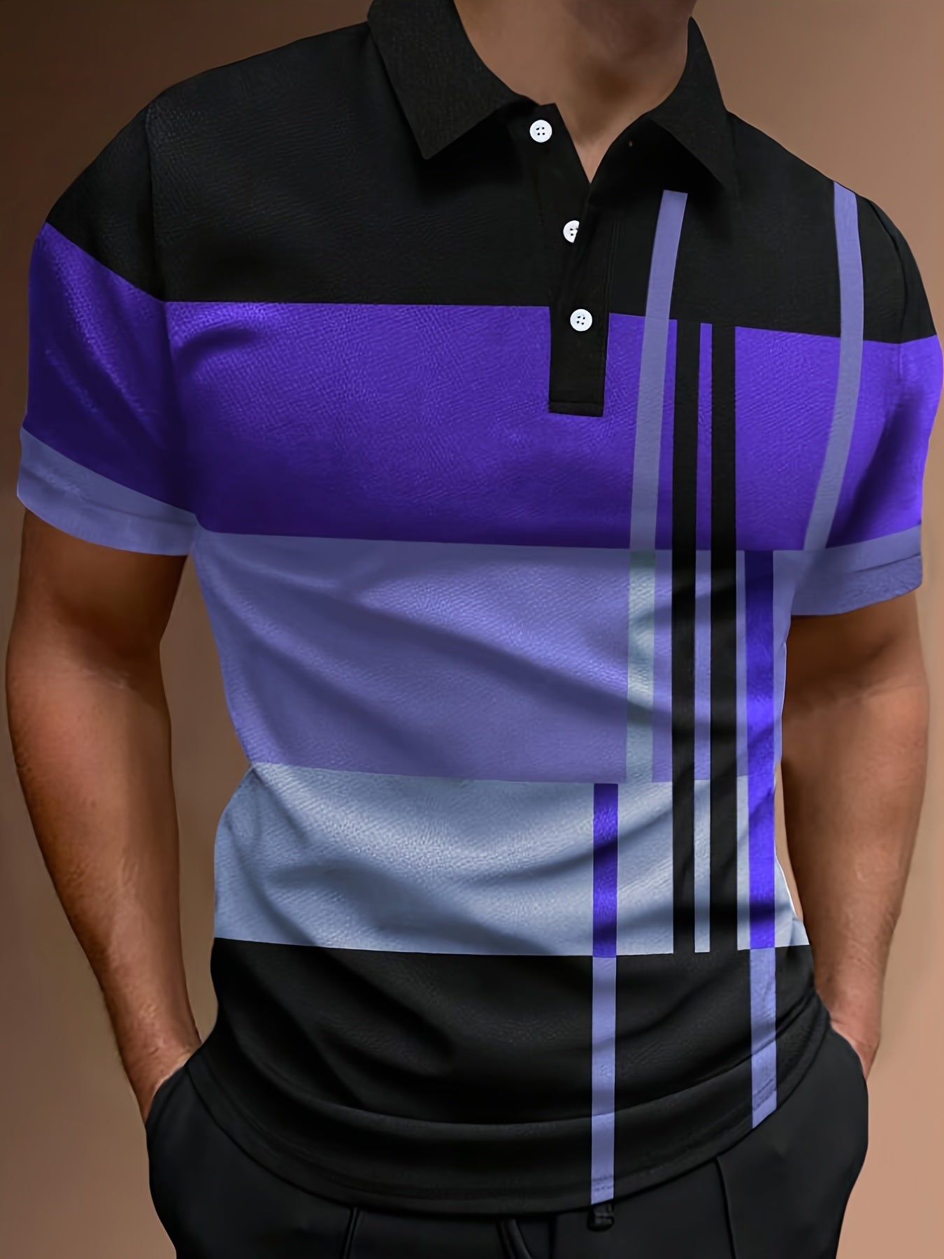 🔥【Časově omezená sleva】👔【S-6XL】Pánská polokošile 3D Stripe Colour Block Print