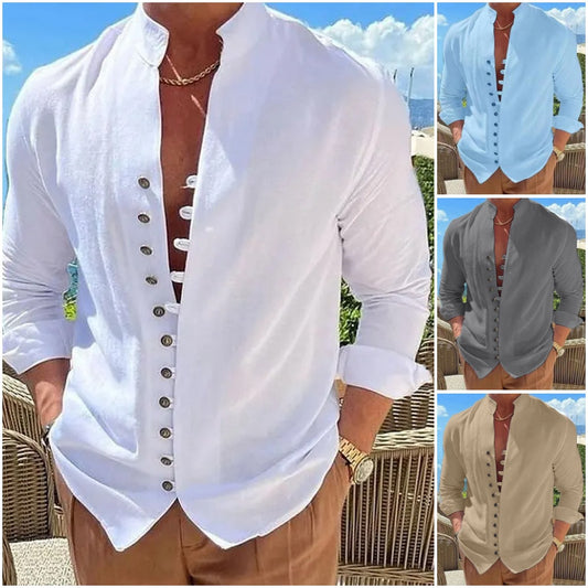 🌈👔【50% zniżki 🔥】【S-3XL】😍Nowa kolekcja 2025, męska koszula bawełniano-lniana w dużym rozmiarze, luźna koszula z długim rękawem 